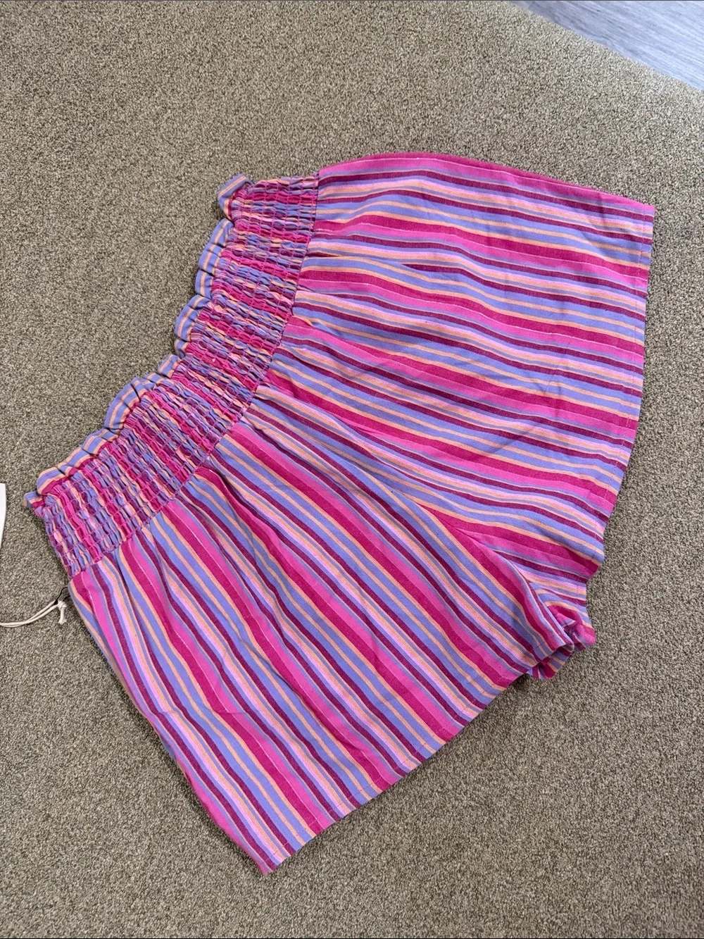 Tularosa Gabriella shorts small Pink Purple Striped High-Waist Smocked